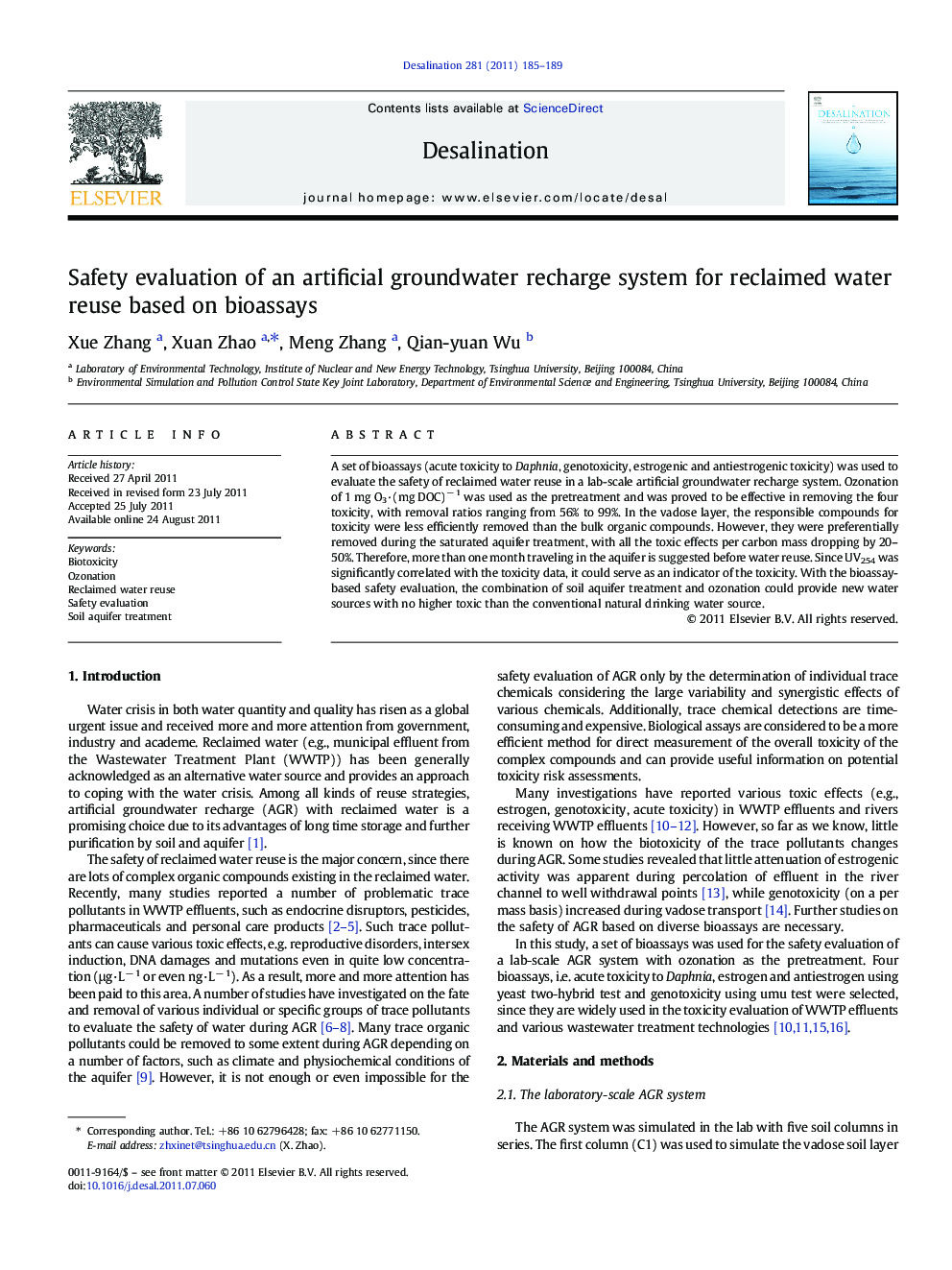 Safety evaluation of an artificial groundwater recharge system for reclaimed water reuse based on bioassays