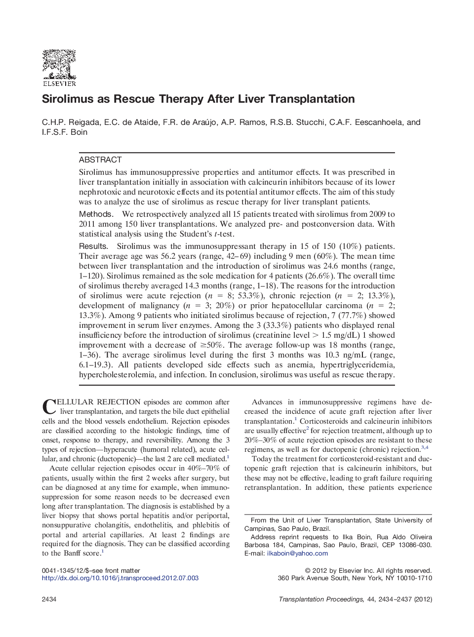 Liver, intestinal, and multivisceral transplantationOutcomesSirolimus as Rescue Therapy After Liver Transplantation