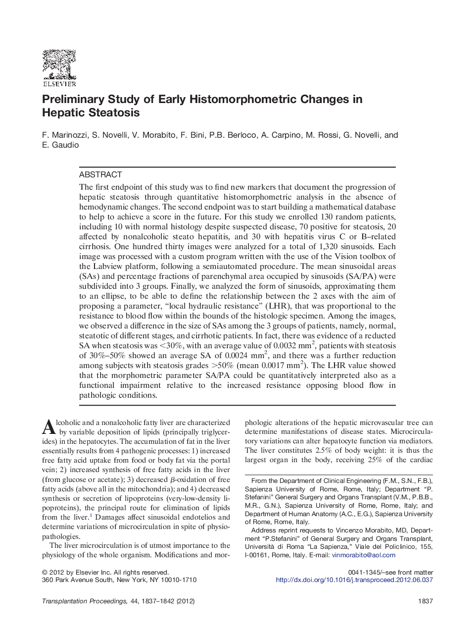 Preliminary Study of Early Histomorphometric Changes in Hepatic Steatosis