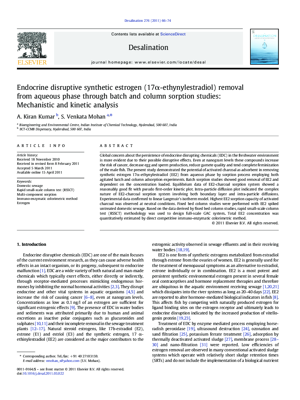 Endocrine disruptive synthetic estrogen (17α-ethynylestradiol) removal from aqueous phase through batch and column sorption studies: Mechanistic and kinetic analysis