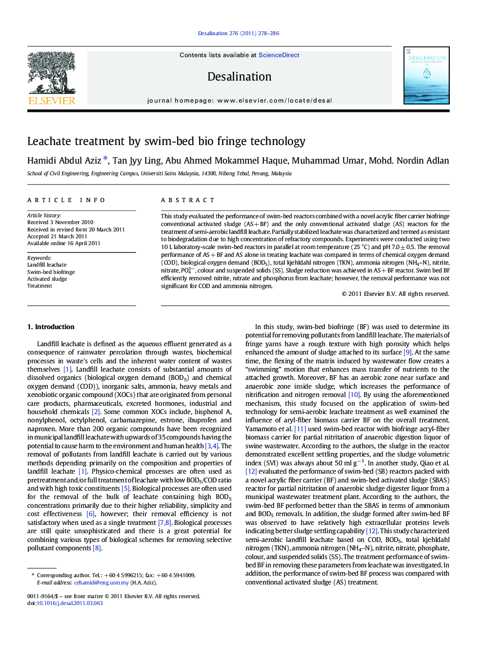 Leachate treatment by swim-bed bio fringe technology