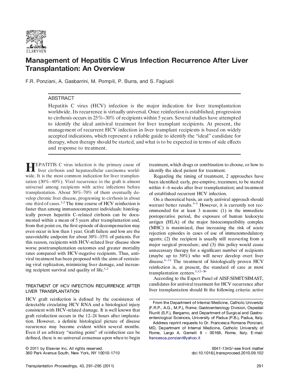 Management of Hepatitis C Virus Infection Recurrence After Liver Transplantation: An Overview