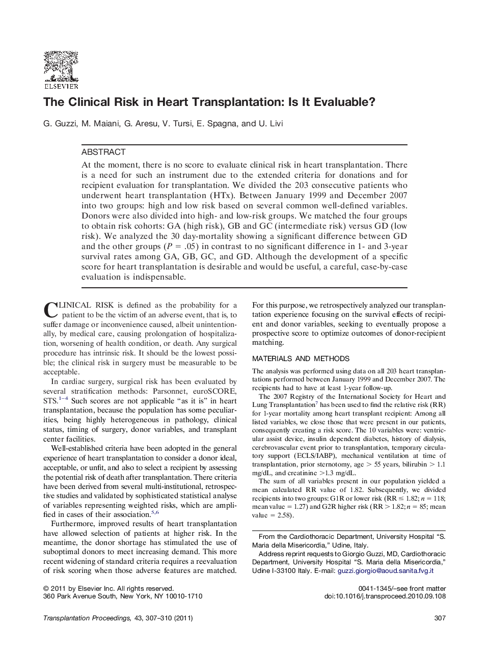 ThoracicThe Clinical Risk in Heart Transplantation: Is It Evaluable?