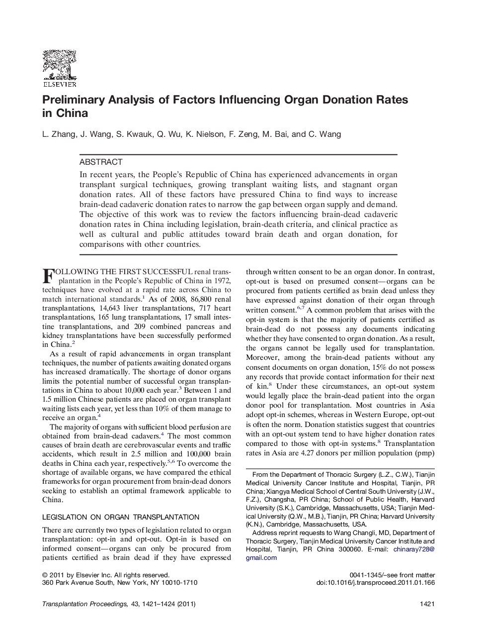 Organ donationDeceasedPreliminary Analysis of Factors Influencing Organ Donation Rates in China