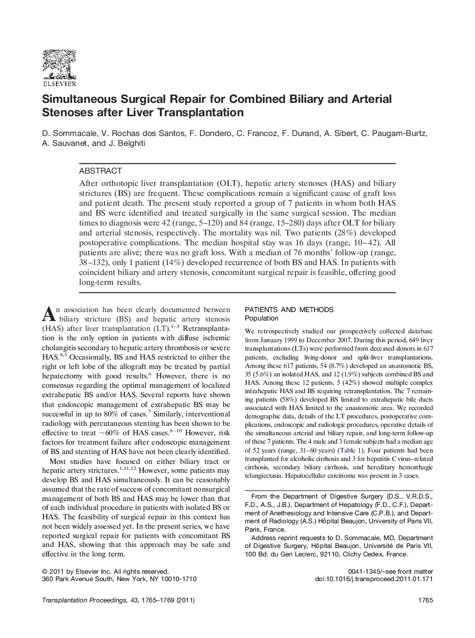 Liver transplantationComplication: SugicalSimultaneous Surgical Repair for Combined Biliary and Arterial Stenoses after Liver Transplantation