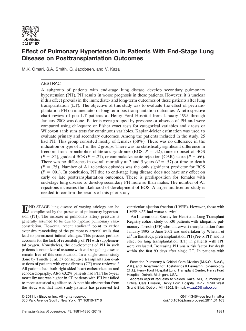 Effect of Pulmonary Hypertension in Patients With End-Stage Lung Disease on Posttransplantation Outcomes