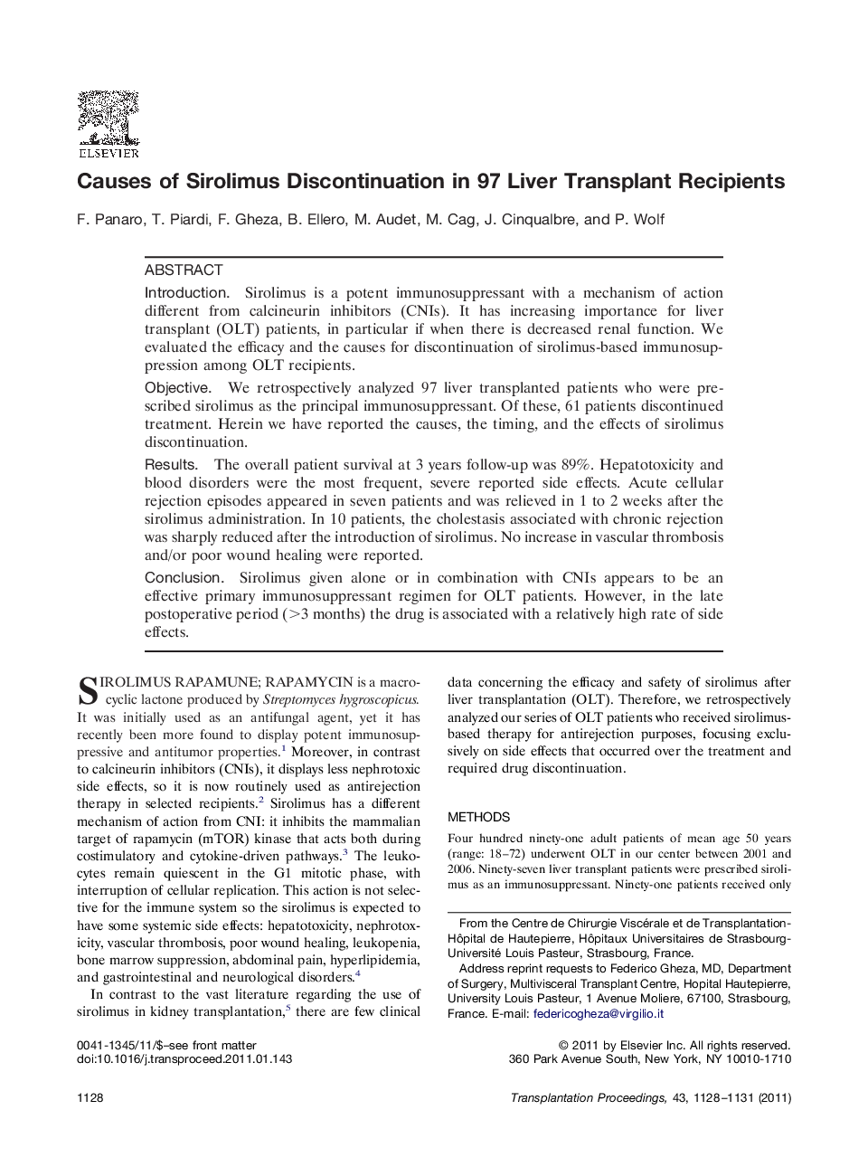 Causes of Sirolimus Discontinuation in 97 Liver Transplant Recipients