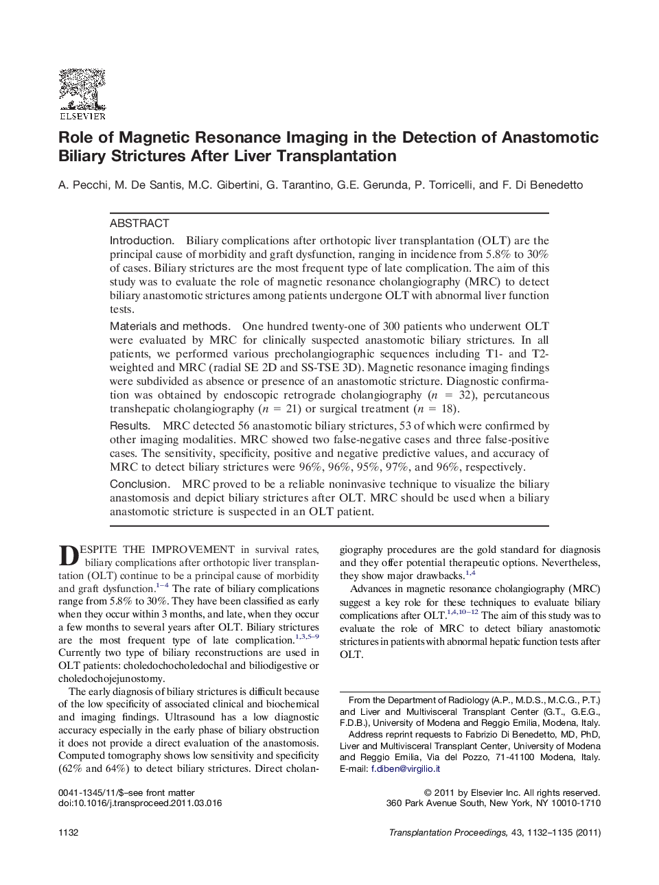 LiverComplicationRole of Magnetic Resonance Imaging in the Detection of Anastomotic Biliary Strictures After Liver Transplantation