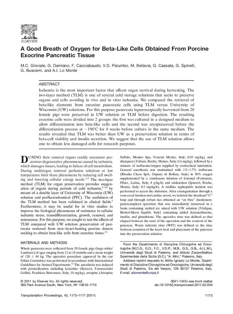 ExperimentalA Good Breath of Oxygen for Beta-Like Cells Obtained From Porcine Exocrine Pancreatic Tissue