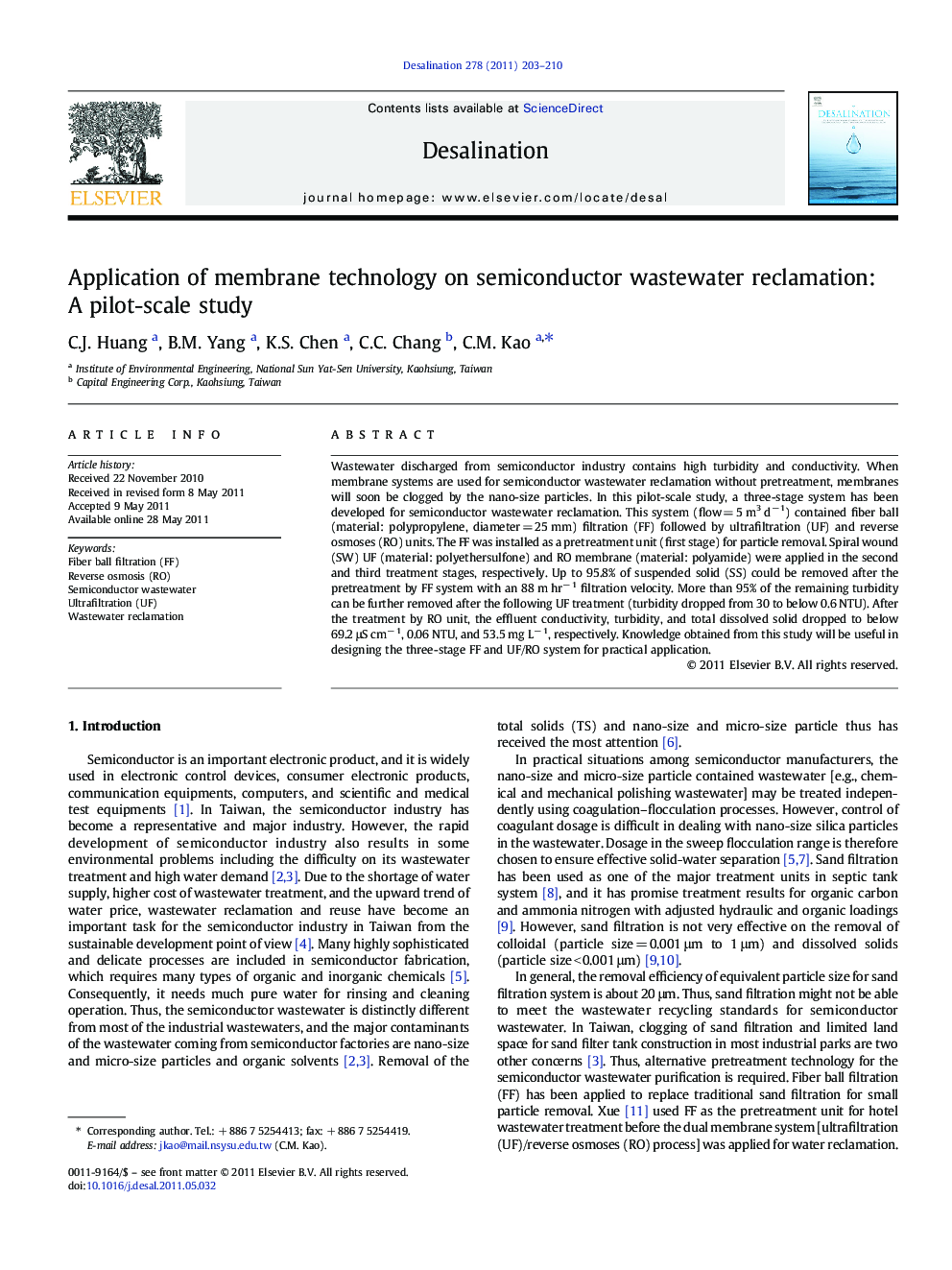 Application of membrane technology on semiconductor wastewater reclamation: A pilot-scale study