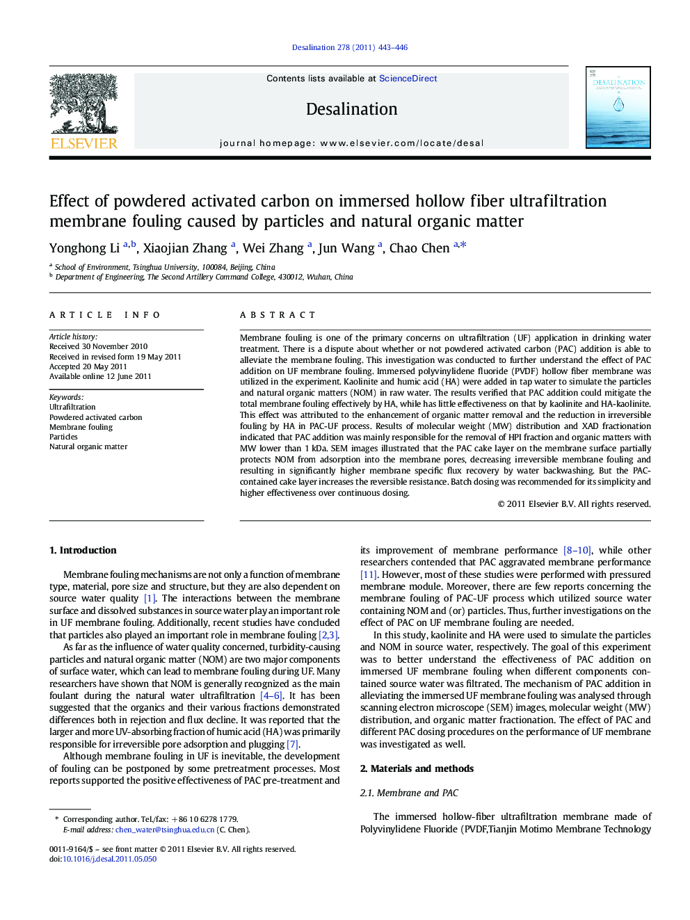 Effect of powdered activated carbon on immersed hollow fiber ultrafiltration membrane fouling caused by particles and natural organic matter