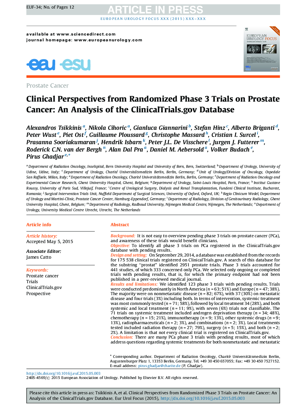 Clinical Perspectives from Randomized Phase 3 Trials on Prostate Cancer: An Analysis of the ClinicalTrials.gov Database