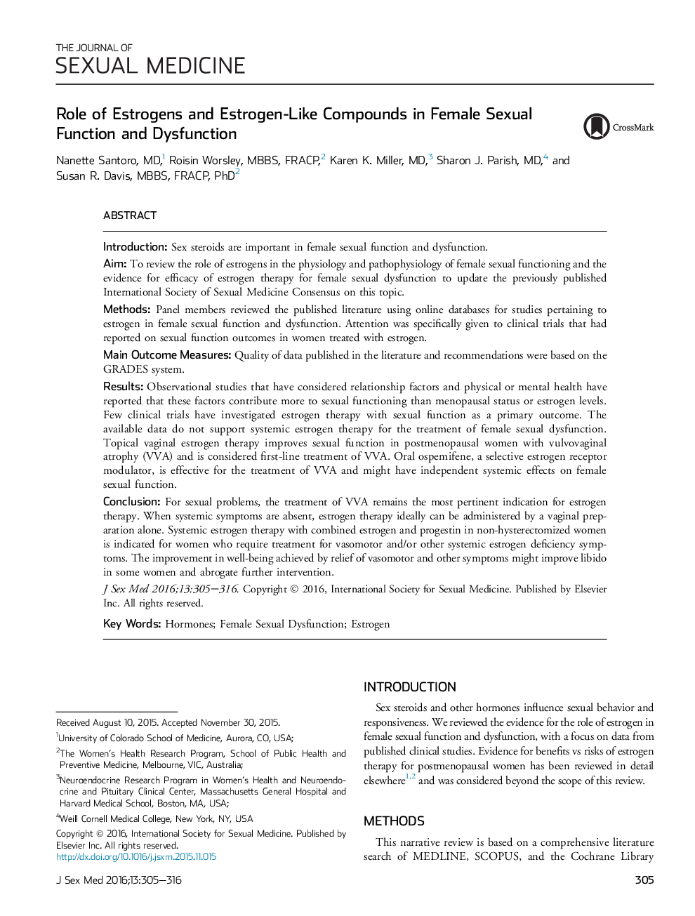 Role of Estrogens and Estrogen-Like Compounds in Female Sexual Function and Dysfunction