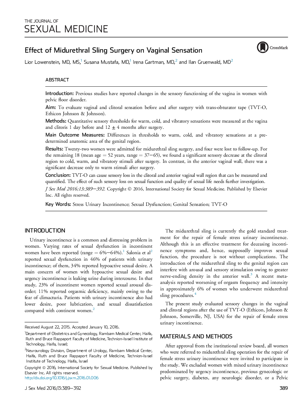 Effect of Midurethral Sling Surgery on Vaginal Sensation