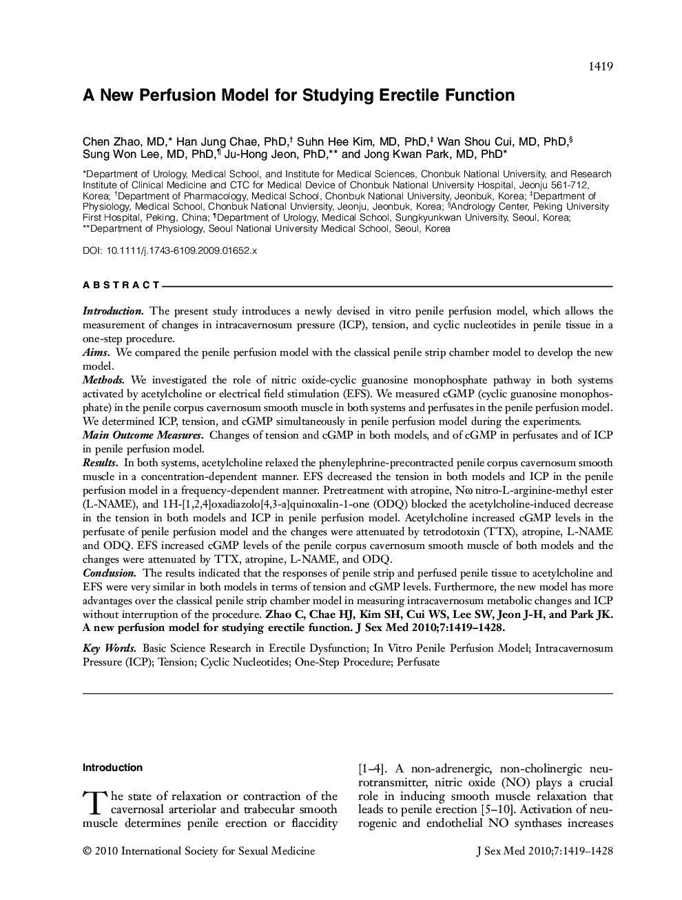 A New Perfusion Model for Studying Erectile Function