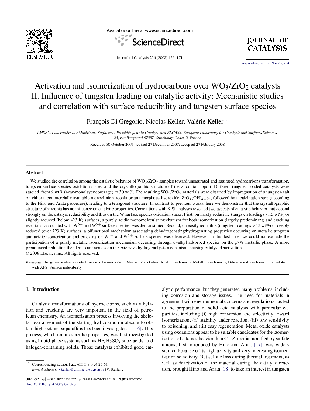 Activation and isomerization of hydrocarbons over WO3/ZrO2 catalysts: II. Influence of tungsten loading on catalytic activity: Mechanistic studies and correlation with surface reducibility and tungsten surface species