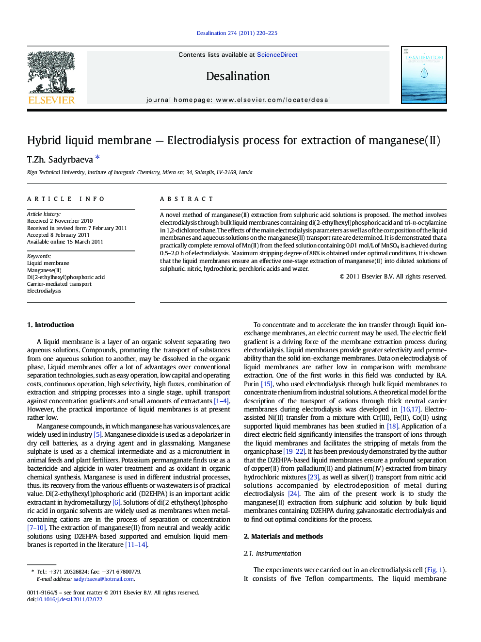 Hybrid liquid membrane — Electrodialysis process for extraction of manganese(II)