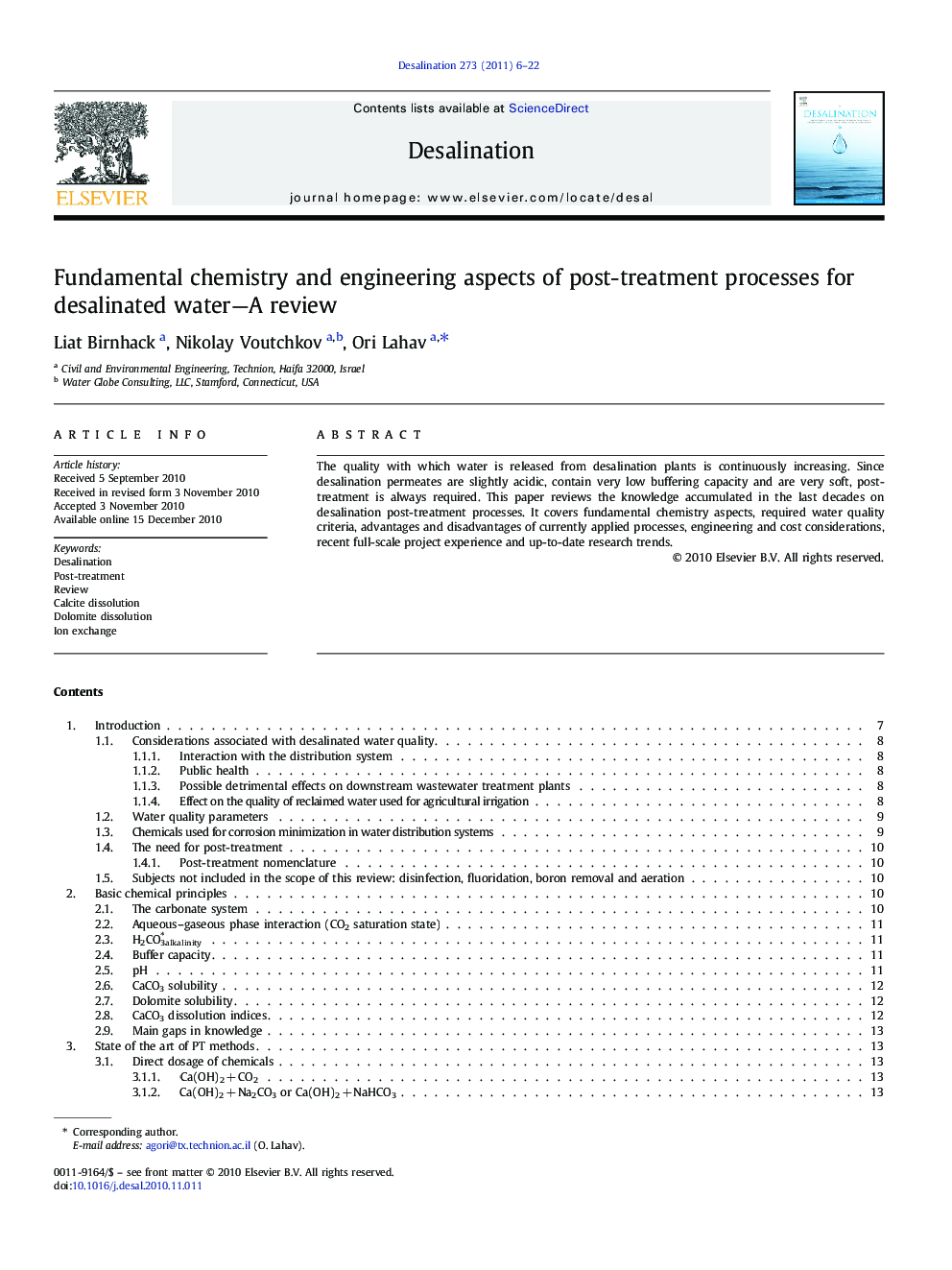 Fundamental chemistry and engineering aspects of post-treatment processes for desalinated water—A review