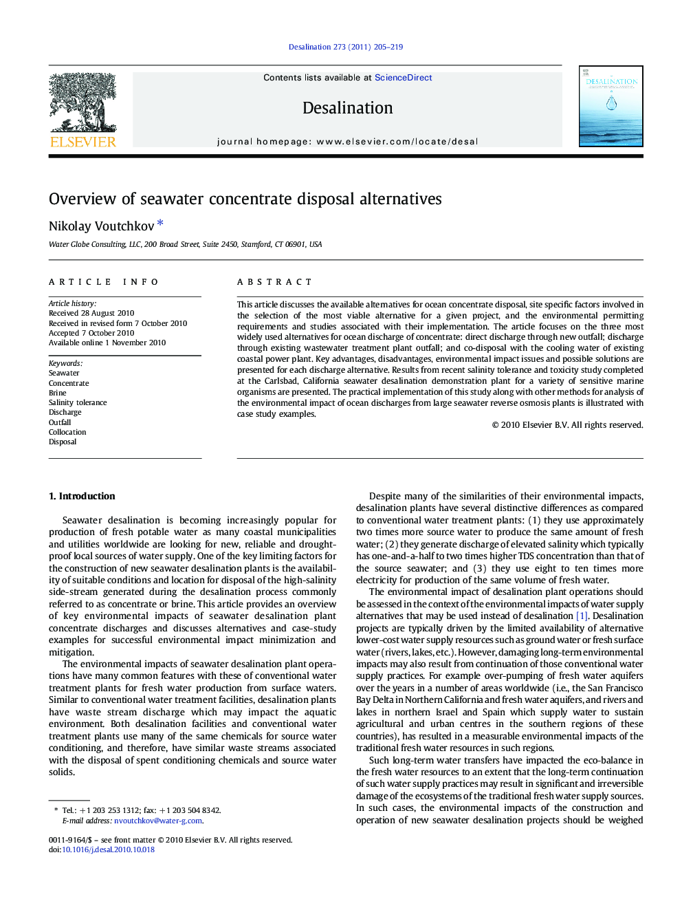 Overview of seawater concentrate disposal alternatives