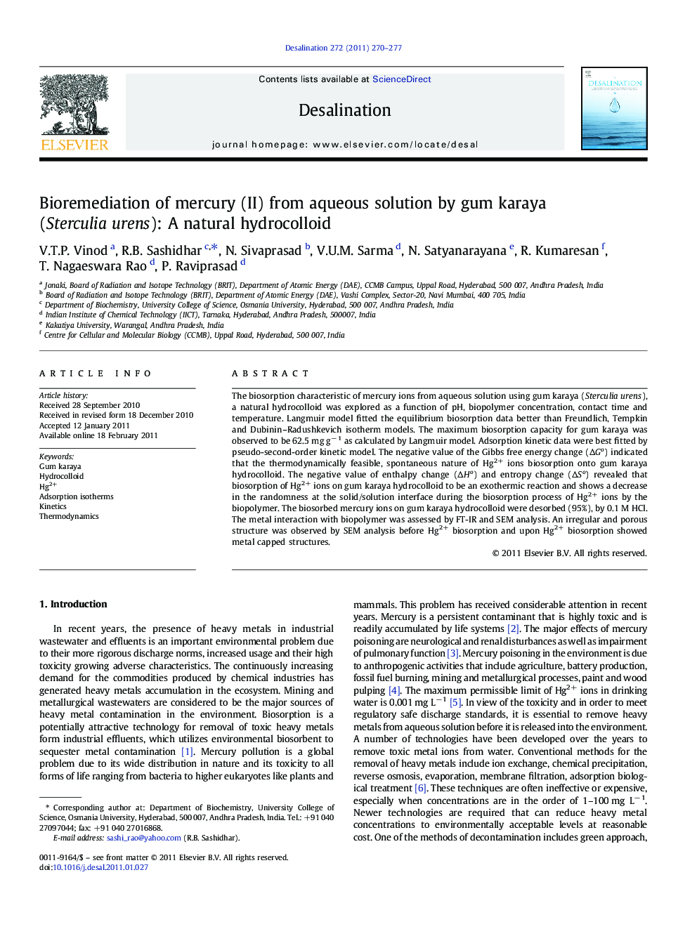 Bioremediation of mercury (II) from aqueous solution by gum karaya (Sterculia urens): A natural hydrocolloid