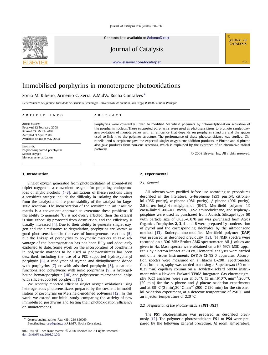 Immobilised porphyrins in monoterpene photooxidations