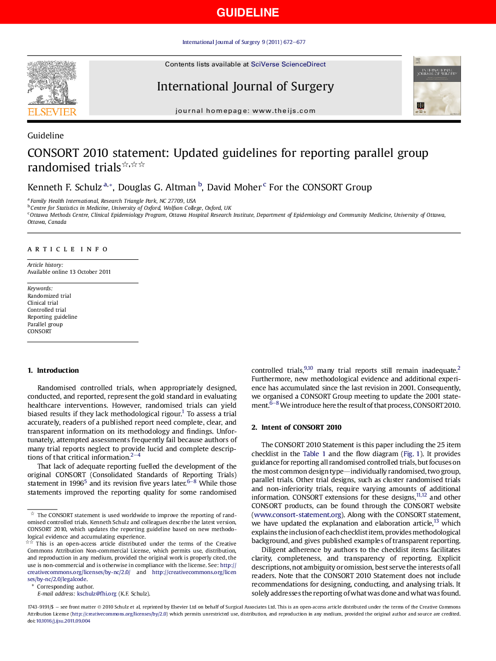 CONSORT 2010 statement: Updated guidelines for reporting parallel group randomised trials