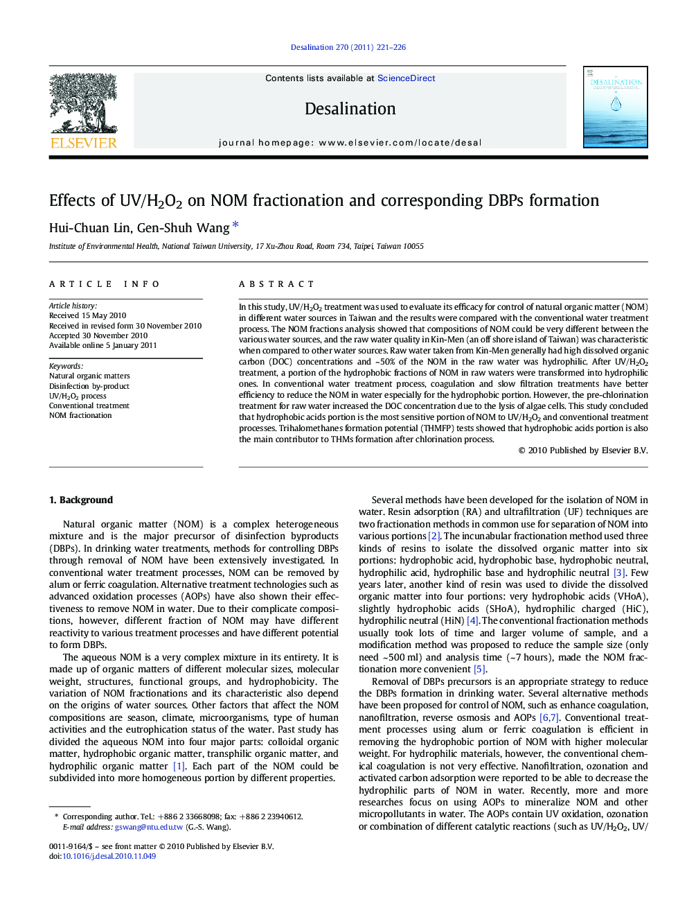 Effects of UV/H2O2 on NOM fractionation and corresponding DBPs formation