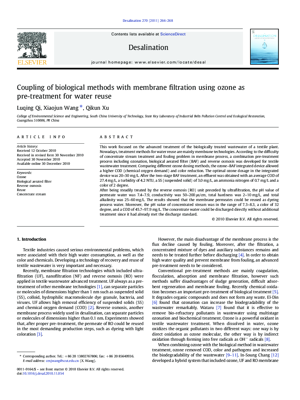 Coupling of biological methods with membrane filtration using ozone as pre-treatment for water reuse