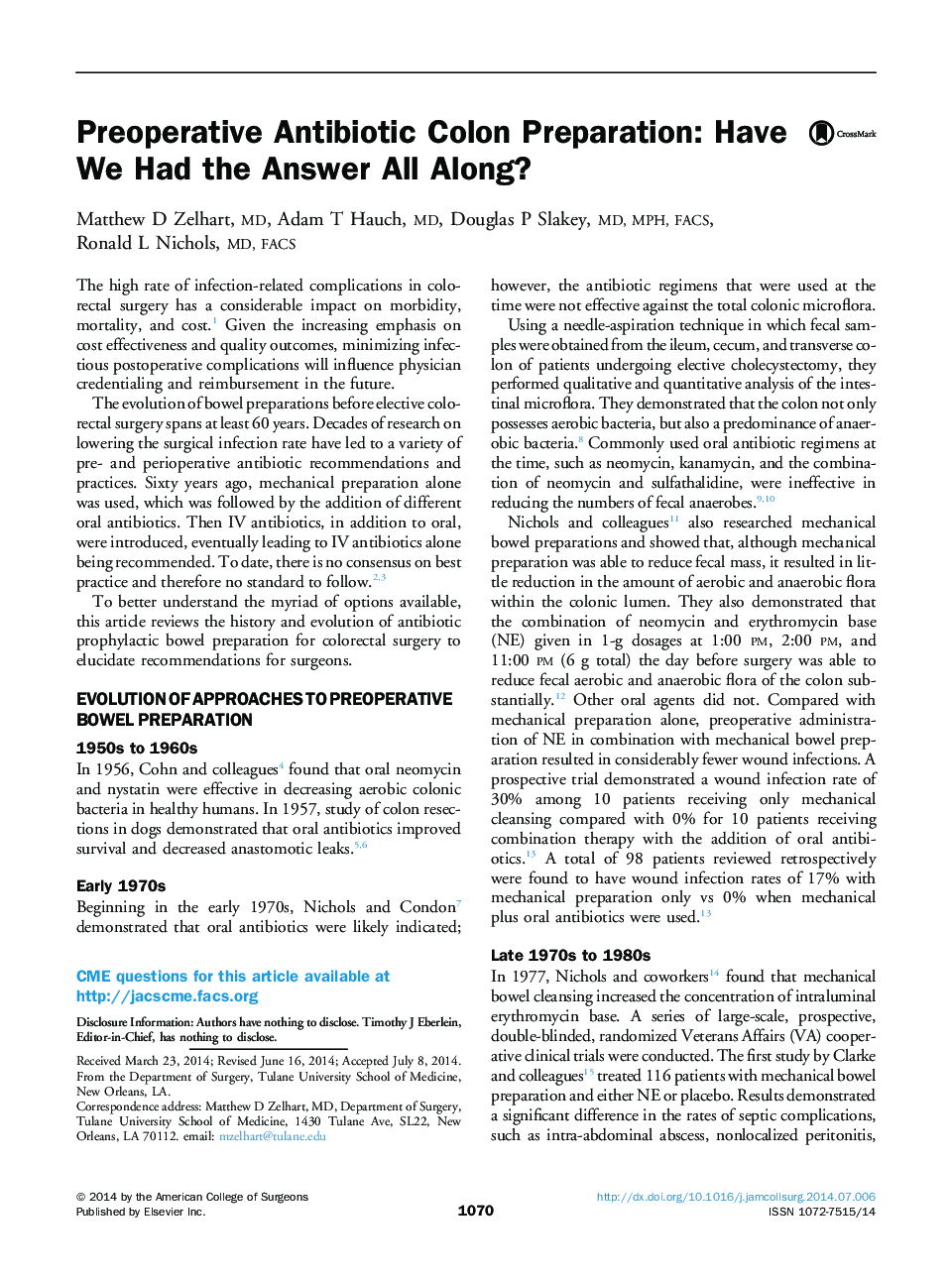 Preoperative Antibiotic Colon Preparation: Have We Had the Answer All Along?
