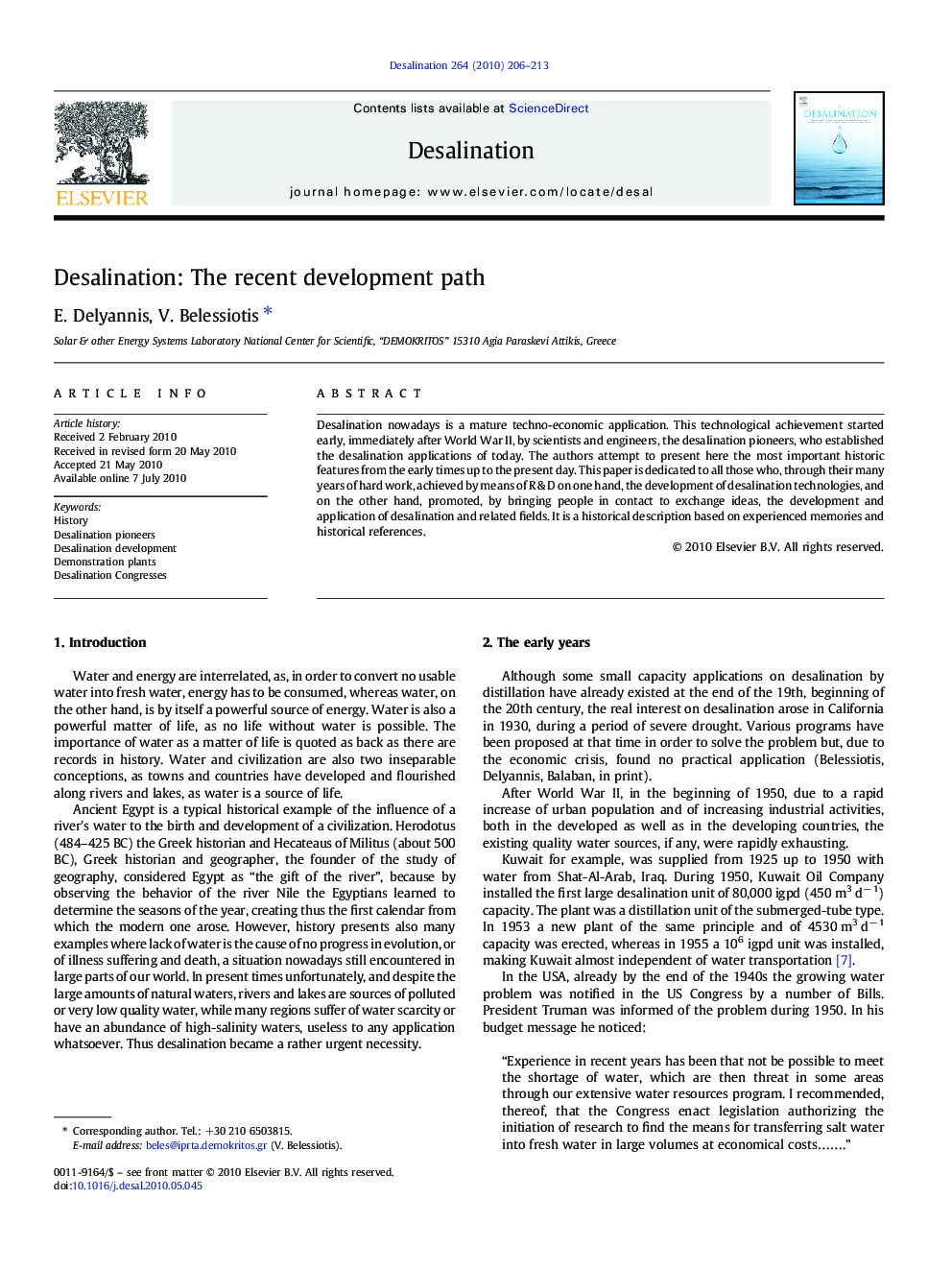 Desalination: The recent development path