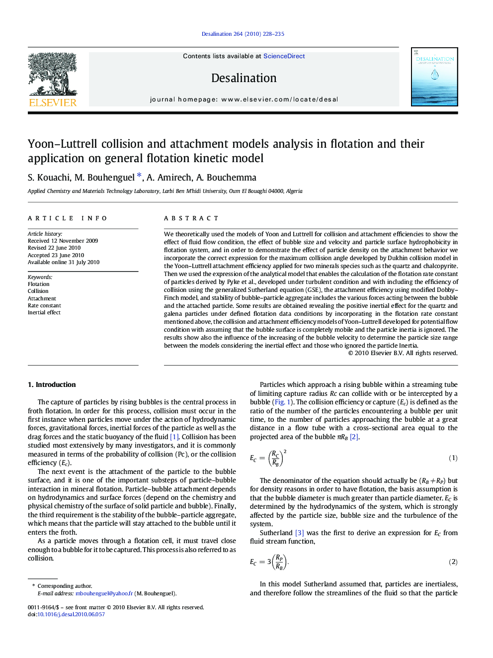 Yoon–Luttrell collision and attachment models analysis in flotation and their application on general flotation kinetic model
