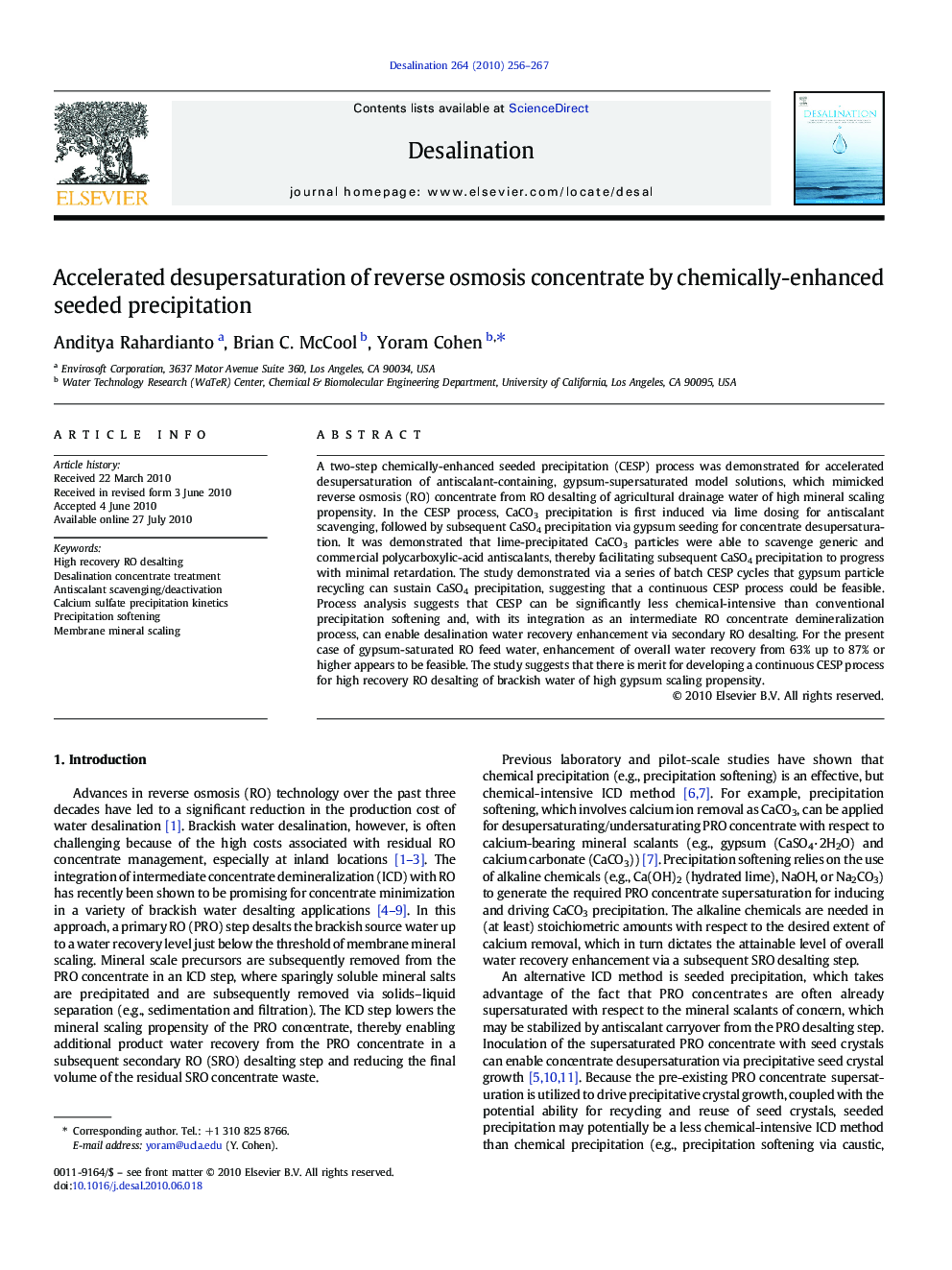 Accelerated desupersaturation of reverse osmosis concentrate by chemically-enhanced seeded precipitation