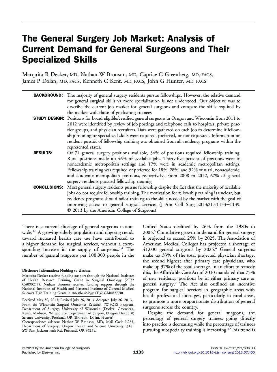 Original scientific articleThe General Surgery Job Market: Analysis of Current Demand for General Surgeons and Their Specialized Skills