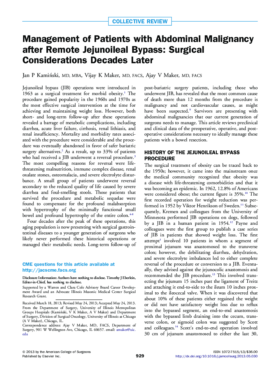 Management of Patients with Abdominal Malignancy after Remote Jejunoileal Bypass: Surgical Considerations Decades Later
