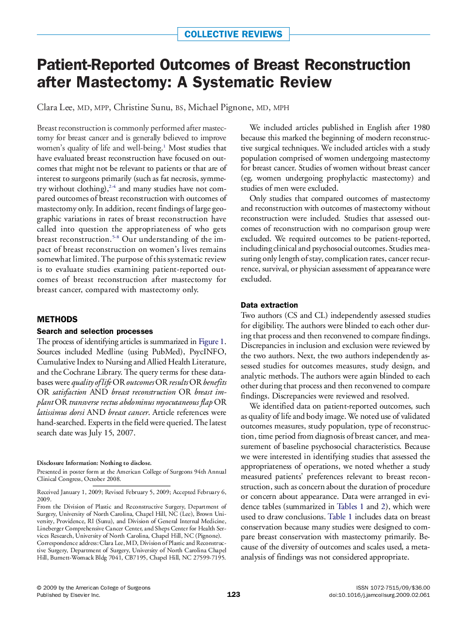 Patient-Reported Outcomes of Breast Reconstruction after Mastectomy: A Systematic Review