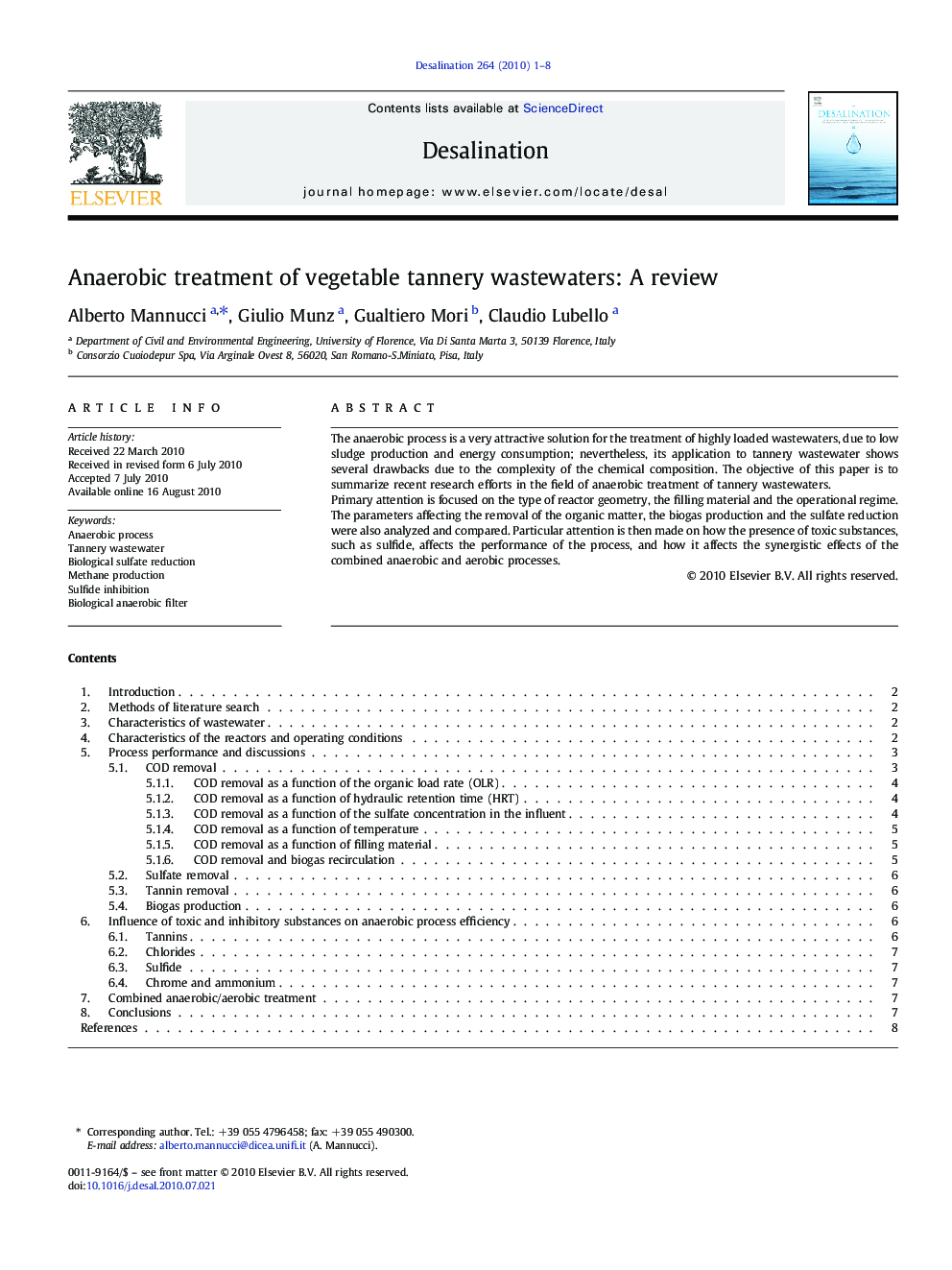 Anaerobic treatment of vegetable tannery wastewaters: A review