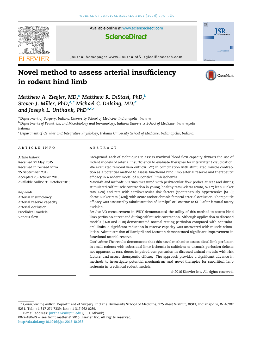 VascularNovel method to assess arterial insufficiency in rodent hind limb