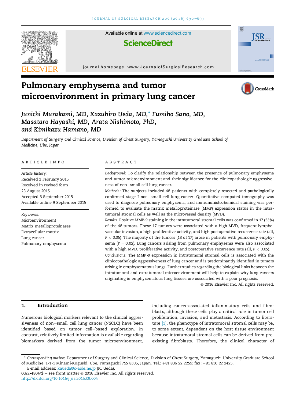 ThoracicPulmonary emphysema and tumor microenvironment in primary lung cancer