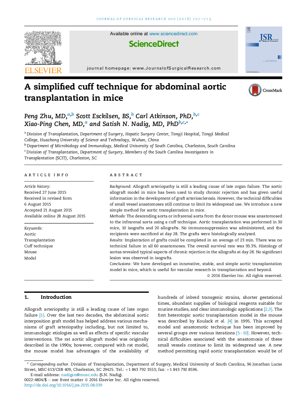 Transplantation/ImmunologyA simplified cuff technique for abdominal aortic transplantation in mice