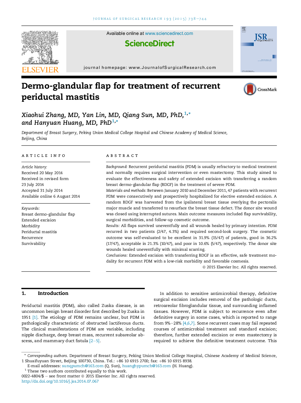 Oncology/EndocrineDermo-glandular flap for treatment of recurrent periductal mastitis