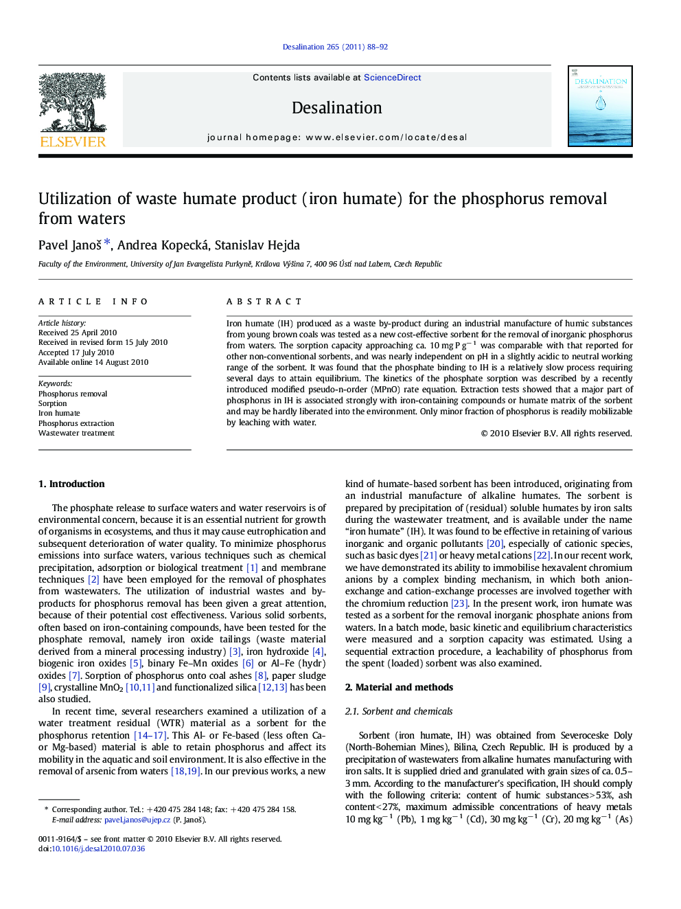 Utilization of waste humate product (iron humate) for the phosphorus removal from waters