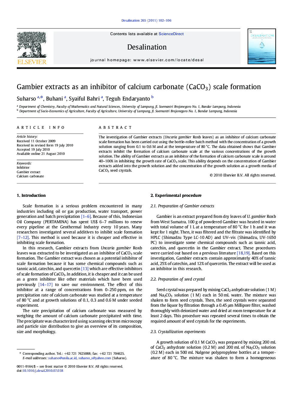 Gambier extracts as an inhibitor of calcium carbonate (CaCO3) scale formation