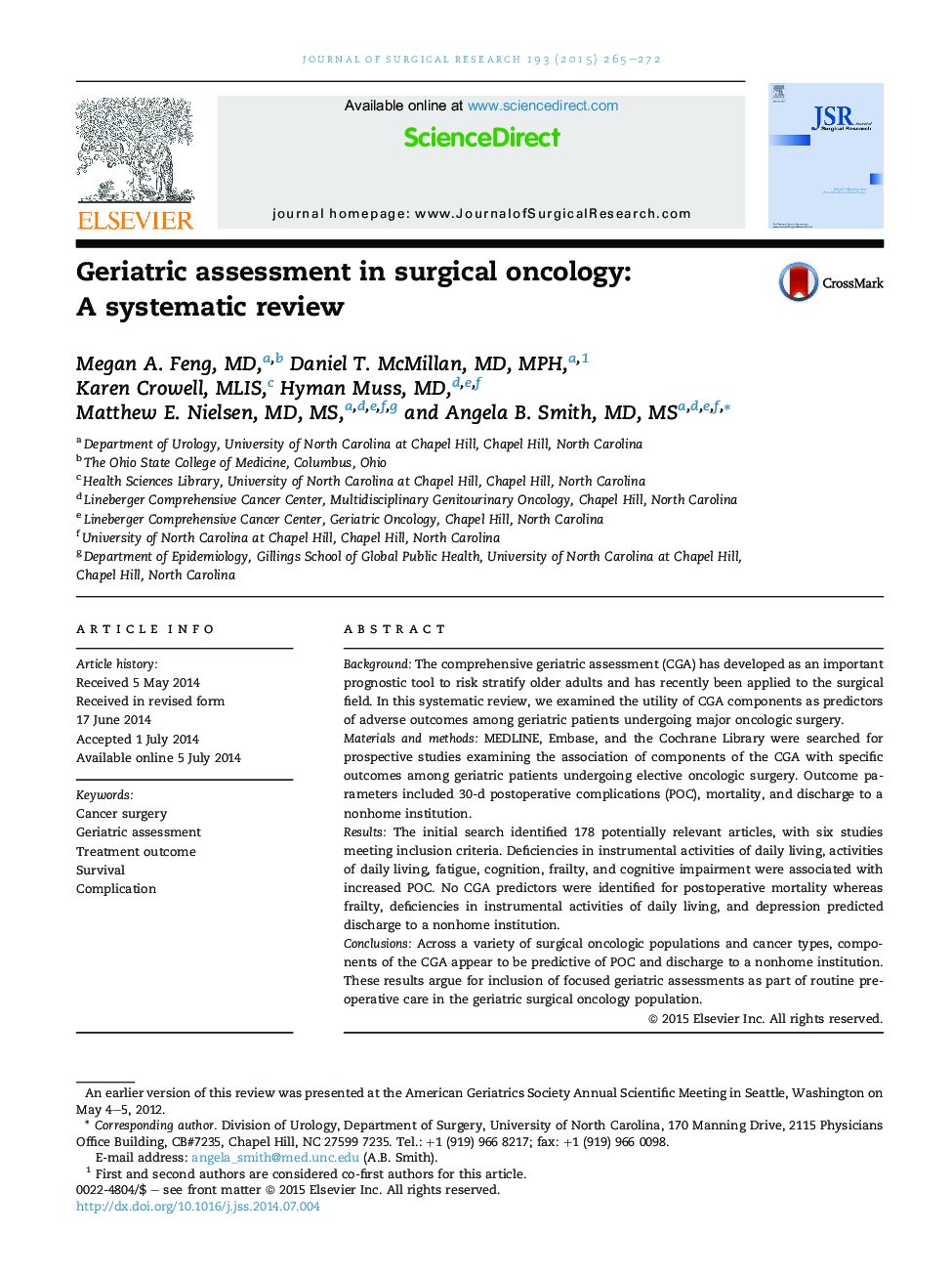 Oncology/EndocrineGeriatric assessment in surgical oncology: A systematic review