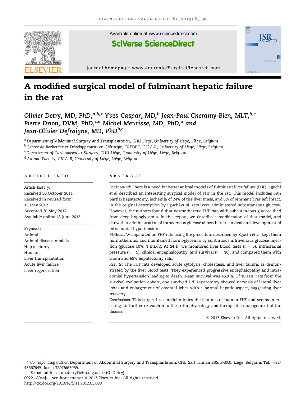 GastrointestinalA modified surgical model of fulminant hepatic failure in the rat