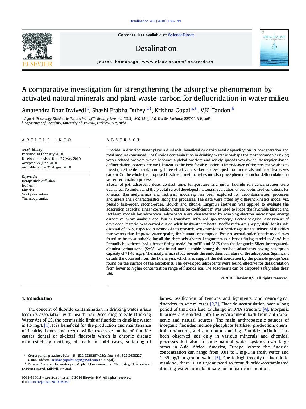 A comparative investigation for strengthening the adsorptive phenomenon by activated natural minerals and plant waste-carbon for defluoridation in water milieu