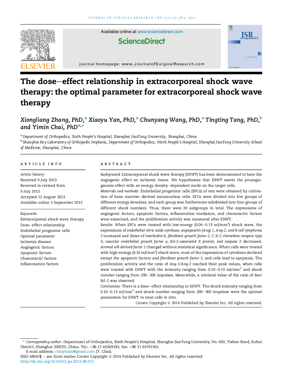 Wound healing/plastic surgeryThe dose-effect relationship in extracorporeal shock wave therapy: the optimal parameter for extracorporeal shock wave therapy