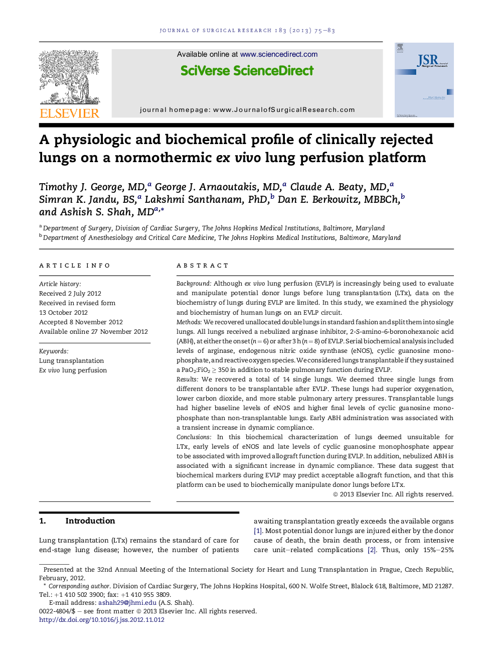 CardiothoracicA physiologic and biochemical profile of clinically rejected lungs on a normothermic exÂ vivo lung perfusion platform