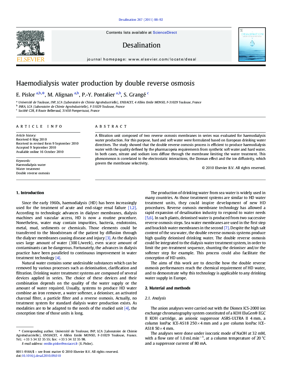 Haemodialysis water production by double reverse osmosis