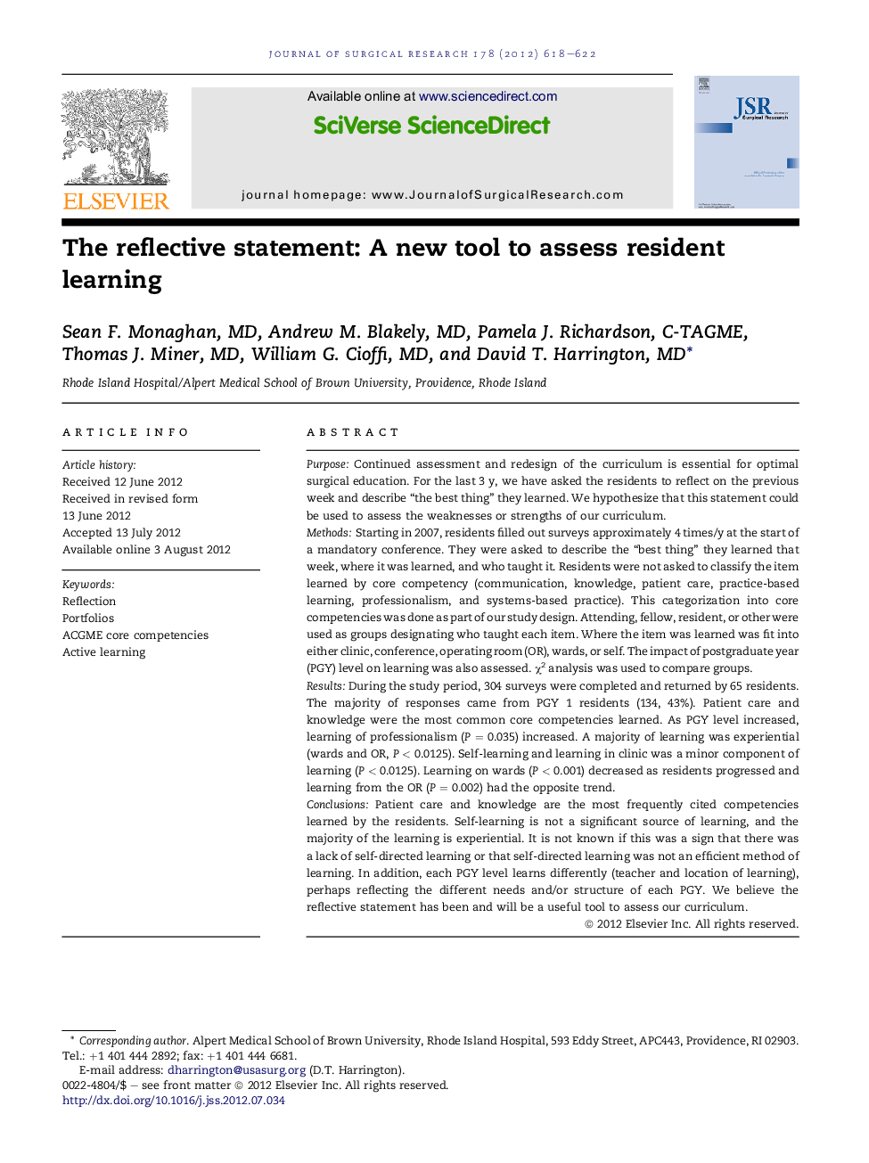 EducationThe reflective statement: A new tool to assess resident learning