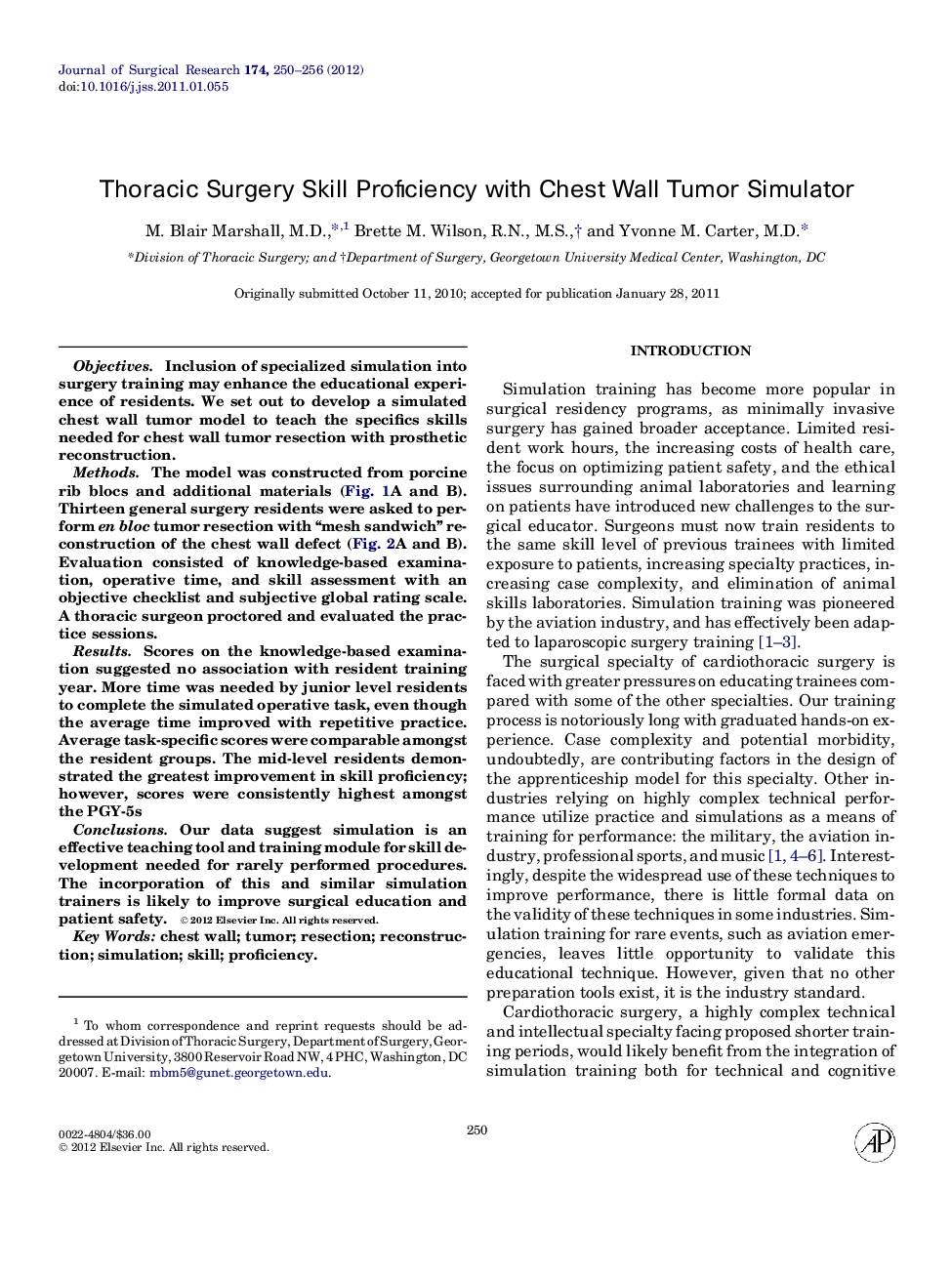 EducationThoracic Surgery Skill Proficiency with Chest Wall Tumor Simulator